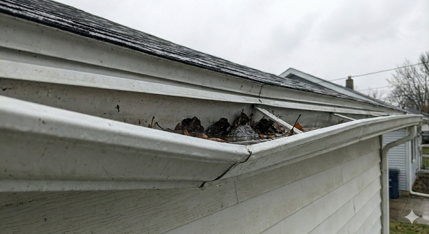 Sagging gutter section demonstrating improper support
